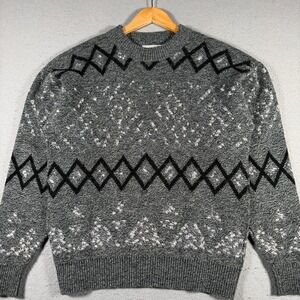 Vintage Le Tigre Mens Medium Grey Geometric Diamond Knit Crewneck Sweater USA